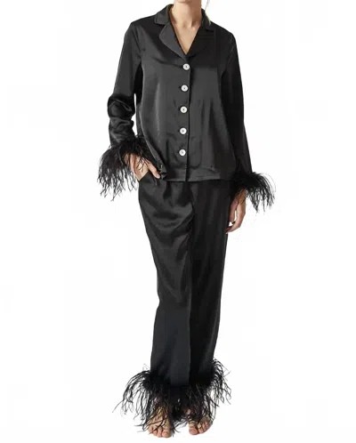 Plume Feather Cuffs Pajamas In Black