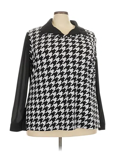 Pre-owned Plus Moda Long Sleeve Blouse In Black