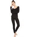 Plush Thermal Heart Pajama Set Women's Black Printed Cotton Scoop Neck Erk1329 In Multi