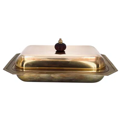 Pre-owned Pm Italy Hollywood Regency Italian Brass Covered Casserole Warming Dish By  In Brown
