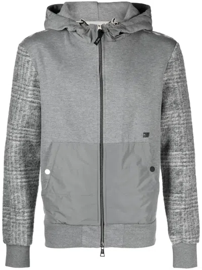 Pmd Panelled Plaid Hooded Jacket In Grey