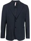 P.m.d.s Pmds Notched Long Sleeve Button-down Jacket With Patching Pockets In Blue