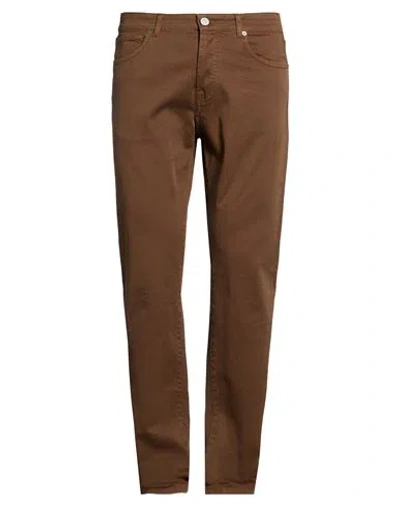 Pmds Premium Mood Denim Superior Man Pants Brown Size 34 Cotton, Elastane In Multi