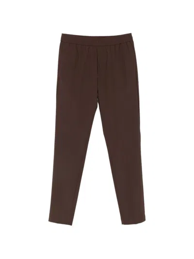 P.m.d.s Pmds Sophisticated Waistband Trousers With Tonal Stitching In Brown