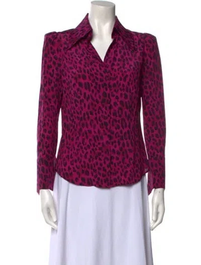 Pre-owned Pnina Tornai Animal Print Long Sleeve Button-up Top In Purple