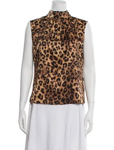 Pre-owned Pnina Tornai Animal Print Mock Neck Top In Neutral