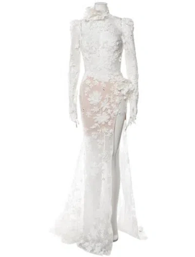 Pre-owned Pnina Tornai Floral Print Long Dress In Neutrals