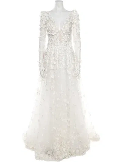 Pre-owned Pnina Tornai Floral Print Long Dress In Neutrals
