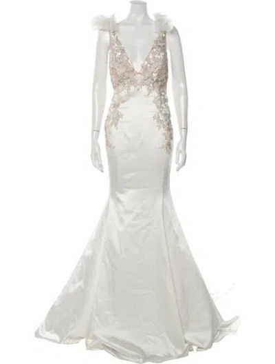 Pre-owned Pnina Tornai Floral Print Long Dress In Neutrals/white