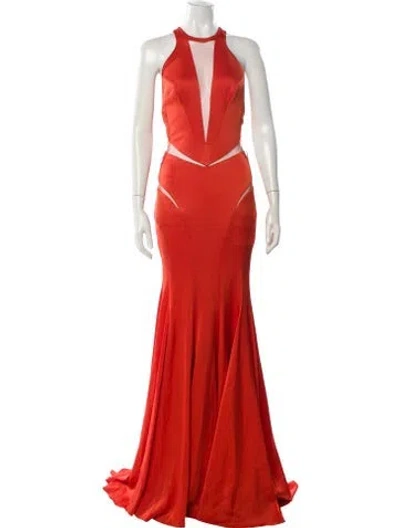 Pre-owned Pnina Tornai Halterneck Long Dress In Orange