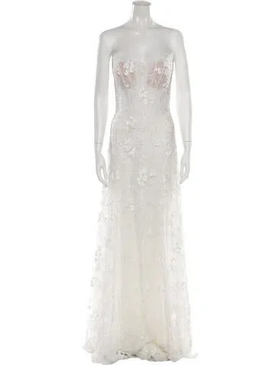 Pre-owned Pnina Tornai Lace Long Dress In Neutrals