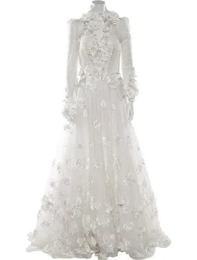 Pre-owned Pnina Tornai Lace Pattern Long Dress In Neutral