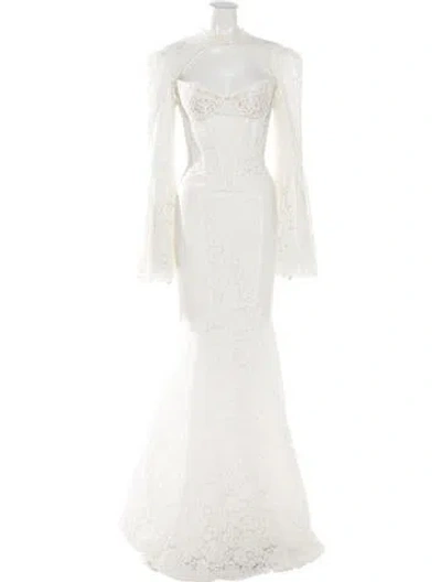 Pre-owned Pnina Tornai Lace Pattern Long Dress In Neutrals