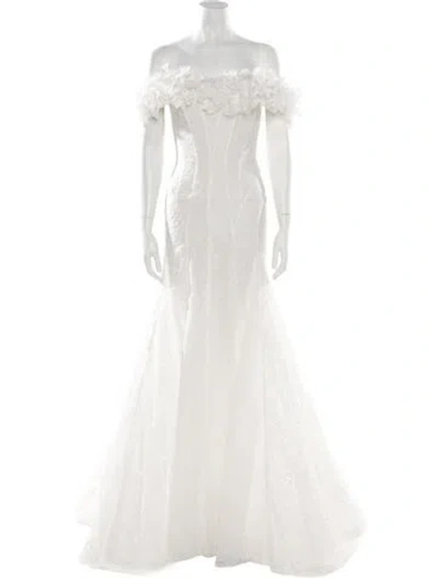 Pre-owned Pnina Tornai Lace Pattern Long Dress In Neutrals