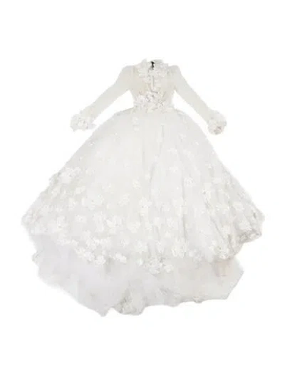 Pre-owned Pnina Tornai Lace Pattern Long Dress In Neutrals
