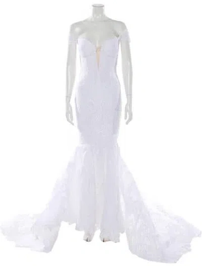 Pre-owned Pnina Tornai Lace Pattern Long Dress In White