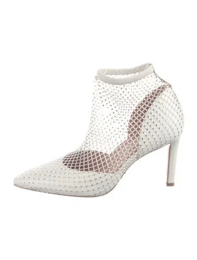 Pre-owned Pnina Tornai Leather Crystal Embellishments D'orsay Pumps In White
