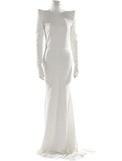 Pre-owned Pnina Tornai Mock Neck Long Dress In White