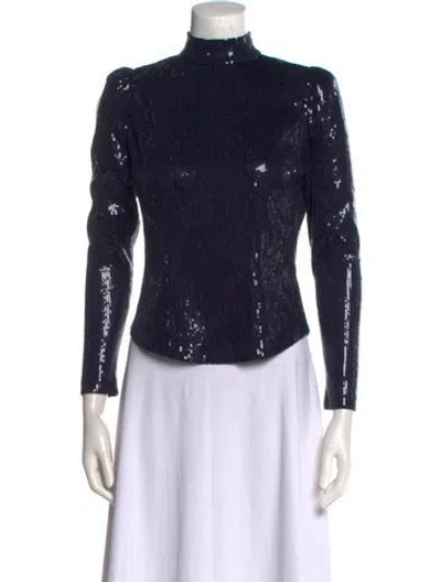 Pre-owned Pnina Tornai Mock Neck Three-quarter Sleeve Top In Blue