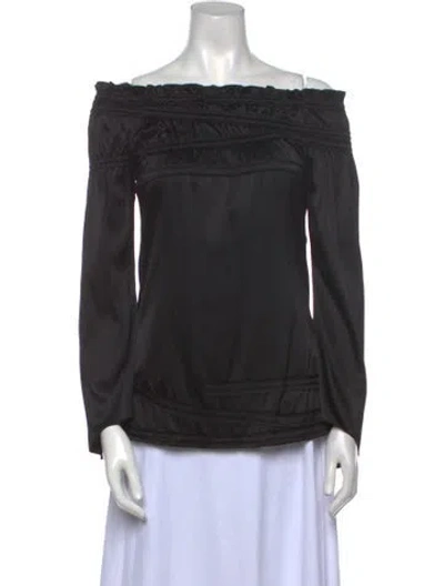 Pre-owned Pnina Tornai Off-the-shoulder Long Sleeve Blouse In Black