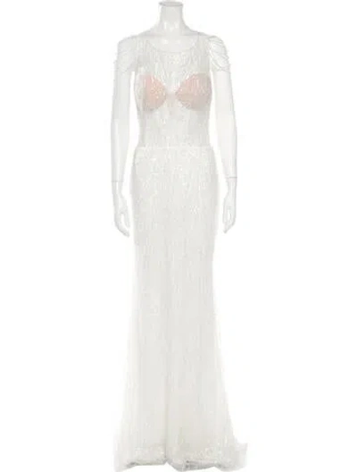 Pre-owned Pnina Tornai Patterned Long Dress In Neutrals/white