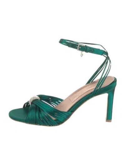 Pre-owned Pnina Tornai Satin Crystal Embellishments Sandals W/ Tags In Green