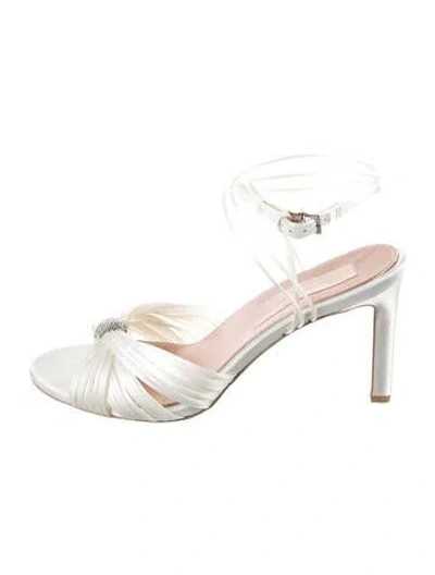 Pre-owned Pnina Tornai Satin Crystal Embellishments Sandals In White