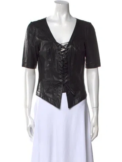 Pre-owned Pnina Tornai Square Neckline Short Sleeve Top In Black