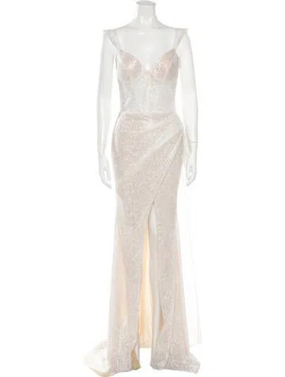 Pre-owned Pnina Tornai V-neck Long Dress W/ Tags In Neutrals
