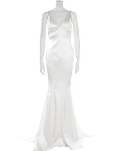 Pre-owned Pnina Tornai V-neck Long Dress In White
