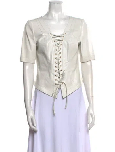 Pre-owned Pnina Tornai V-neck Short Sleeve Blouse In White