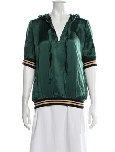 Pre-owned Pnina Tornai V-neck Short Sleeve Hoodie In Green