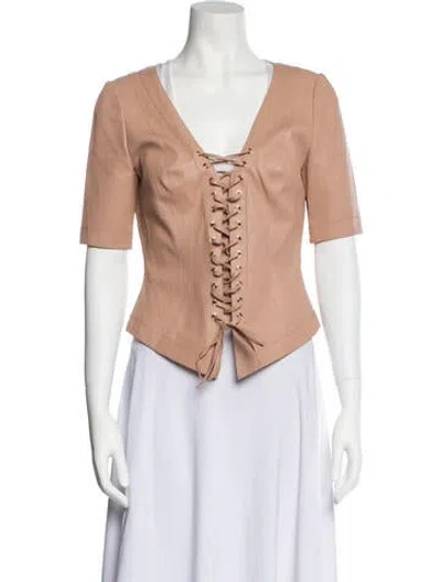 Pre-owned Pnina Tornai V-neck Short Sleeve Top In Neutral