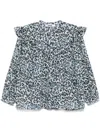 Pnk Animal-print Ruffled Shirt In Blue