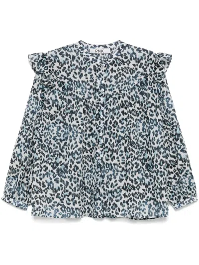 Pnk Animal-print Ruffled Shirt In Blue