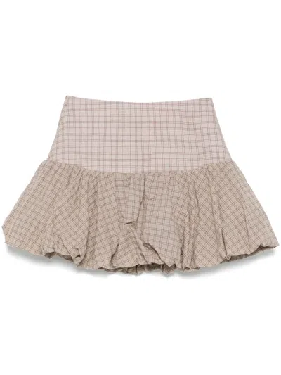 Pnk Balloon Checkered Mini Skirt In 褐色