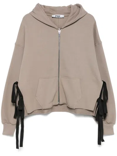 Pnk Cut-out Cotton Hoodie In Brown