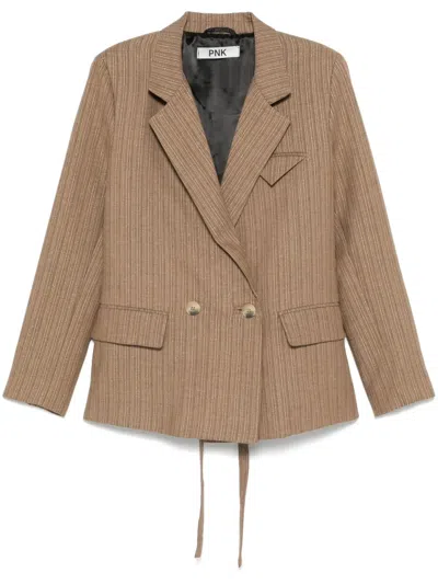 Pnk Double-breasted Blazer In Brown