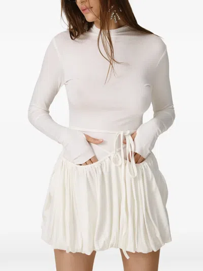 Pnk Drawstring Mini Dress In White