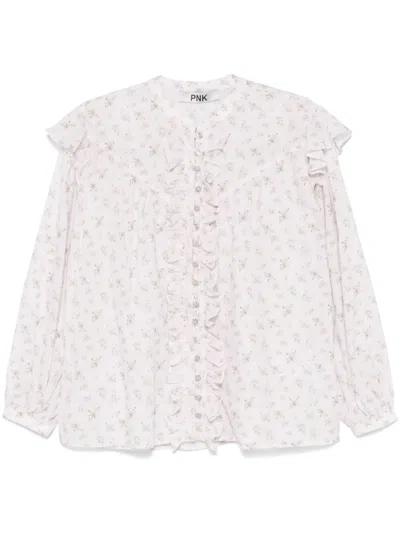 Pnk Floral-print Blouse In 白色