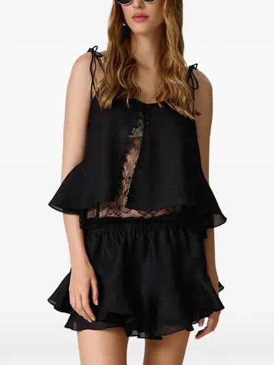 Pnk Lace-panelled Ruffled Tank Top In Black