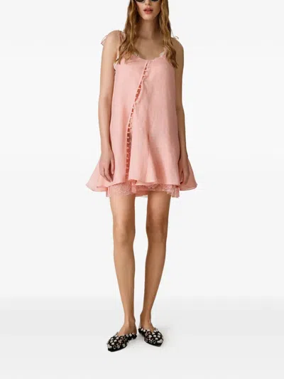 Pnk Lace-trim Button-front Dress In Pink