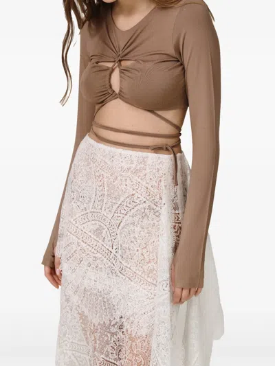 Pnk Long-sleeve Cutout-detail Top In Brown