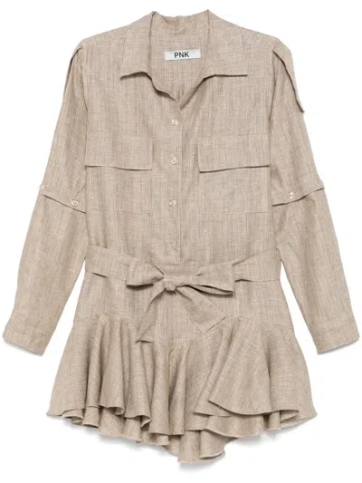 Pnk Lurex-detail Mini Dress In Brown