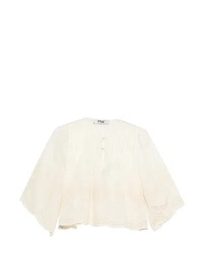 Pnk Pleated Embroidered Blouse In Neutral