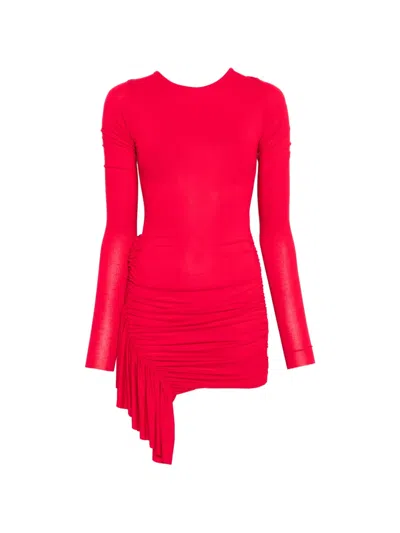 Pnk Ruched Ruffled Mini Dress In Red