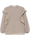 Pnk Ruffle-detail Checkered Shirt In 褐色