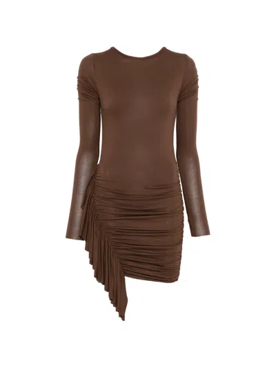 Pnk Ruffled Mini Dress In Brown