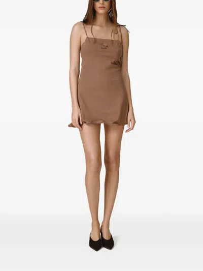 Pnk Tie-strap Ruffled Mini Dress In Brown