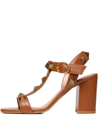Poche Paris 85mm Lille Studded T-bar Sandals In Brown